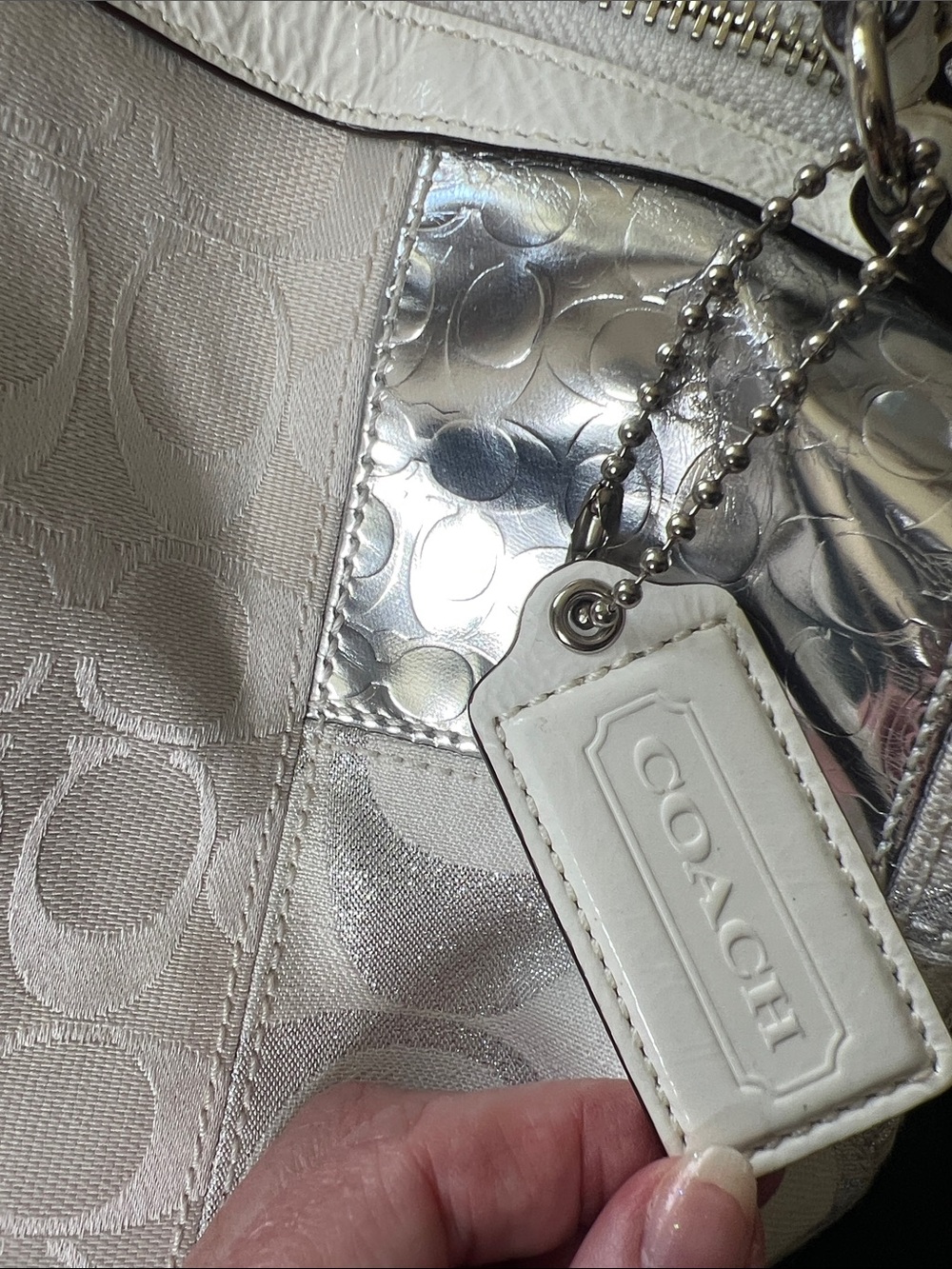 Coach Stunning White & Silver Signature Satchel - Picture 12 of 15